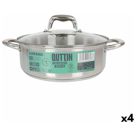 Casseruola Con Coperchio In Vetro Quttin Caesar Acciaio Ø 26 X 9 Cm (4 Unità) - Foto 1
