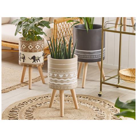 Beliani Fioriera In Cemento Sintetico Grigio – Base In Legno – Quadrata 30x30 Cm – Vaso Rialzato Per Interni – Design Minimal Industrial - 2