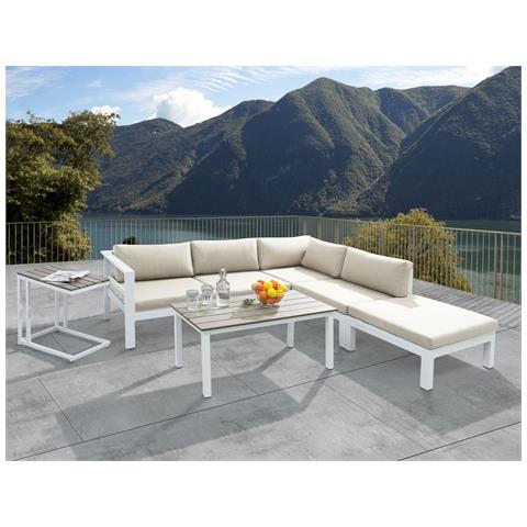 Divano Angolare Da Giardino In Alluminio Bianco Con Cuscini Beige Messina - Foto 1