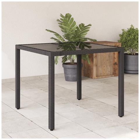 Tavolo Da Giardino Piano In Vetro Nero 90x90x75 Cm Polyrattan - Foto 1