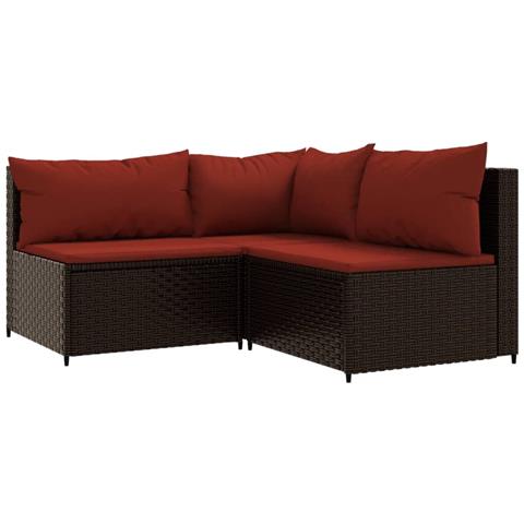 Set Mobili da Giardino 3 pz con Cuscini in Polyrattan Marrone - Foto 1