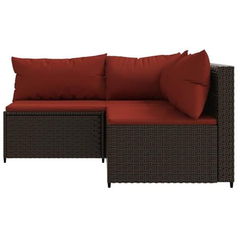 Set Mobili da Giardino 3 pz con Cuscini in Polyrattan Marrone - Foto 2