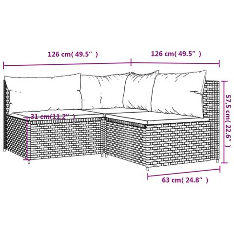 Set Mobili da Giardino 3 pz con Cuscini in Polyrattan Marrone - Foto 8