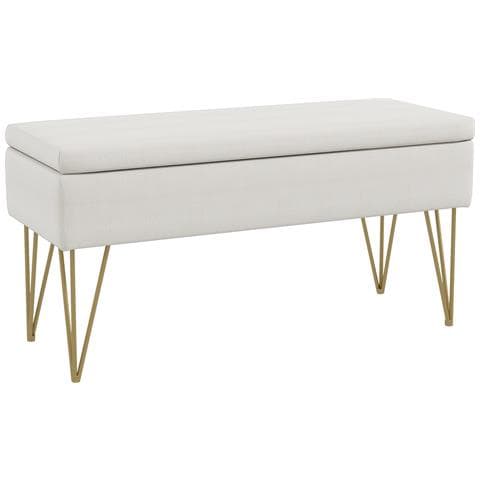 Panca Fondo Letto Con Contenitore In Tessuto E Gambe In Acciaio, 100x40x49cm, Crema - Foto 1