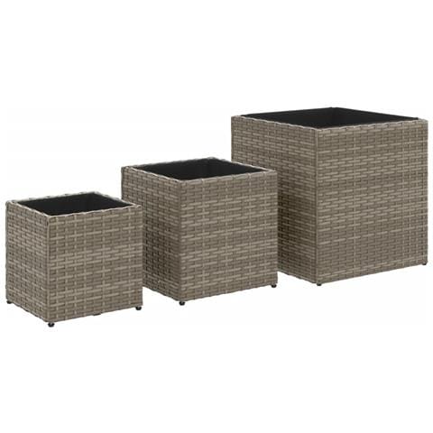 Fioriere Da Giardino 3 Pz Grigie In Polyrattan - Foto 1