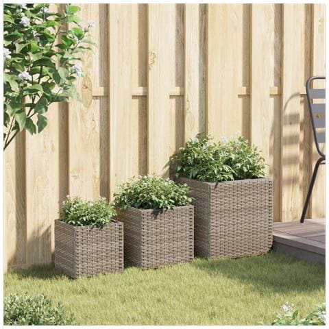 Fioriere Da Giardino 3 Pz Grigie In Polyrattan - Foto 2