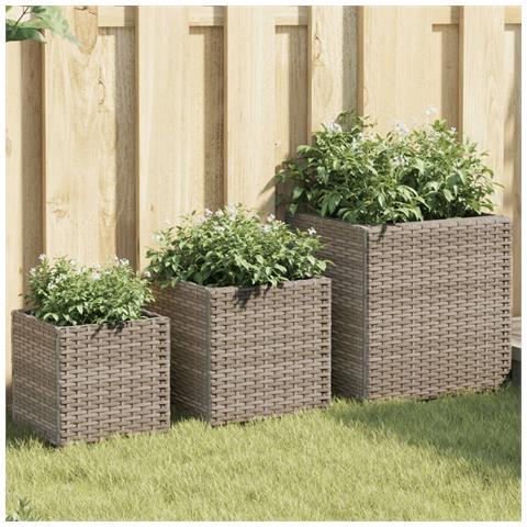 Fioriere Da Giardino 3 Pz Grigie In Polyrattan - Foto 8