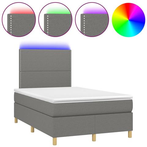Letto A Molle Materasso E Led Grigio Scuro 120x190cm In Tessuto - Foto 2