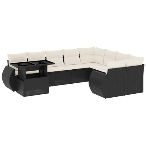 Set Divani Da Giardino 10pz Con Cuscini In Polyrattan Nero - Foto 2