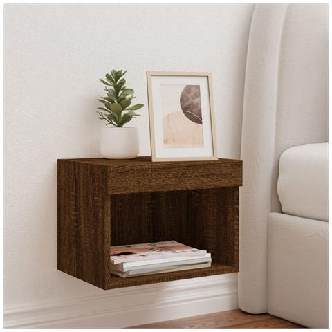 Comodino Con Luci Led A Parete Rovere Marrone - Foto 3