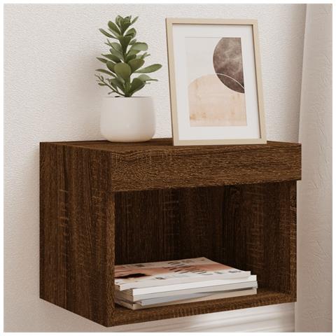 Comodino Con Luci Led A Parete Rovere Marrone - Foto 1