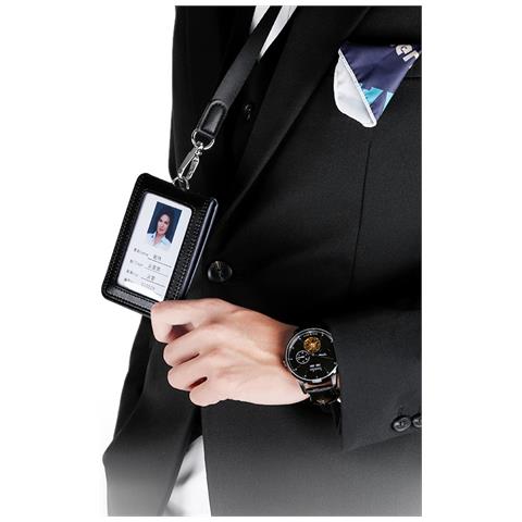 Porta Badge In Vera Pelle Con Laccio Black - Foto 2