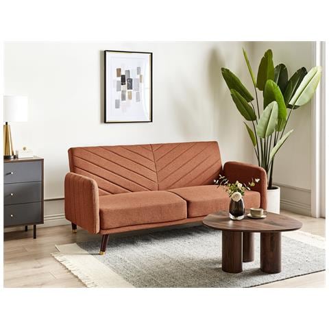 Divano Letto 3 Posti Senja Lino Sintetico Arancione - Foto 1