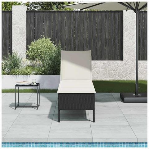 Lettino Prendisole con Cuscino Nero 55x200x44 cm in Polyrattan - Foto 1