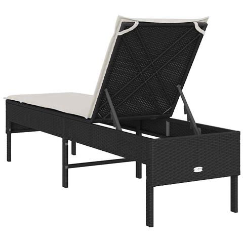 Lettino Prendisole con Cuscino Nero 55x200x44 cm in Polyrattan - Foto 9