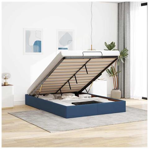 Struttura Letto Pouf Senza Materasso Blu 140x190 Cm In Tessuto - Foto 1