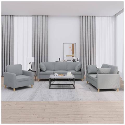 Set Divani 3 Pz Con Cuscini Grigio Chiaro In Tessuto - Foto 1