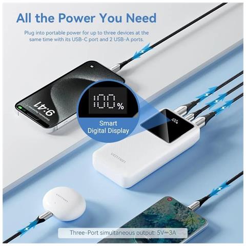 Batteria Supplementare Esterna 20000mah 22.5w, 2 Porte Usb-a, 1 Porta Usb-c Display Led - Foto 4