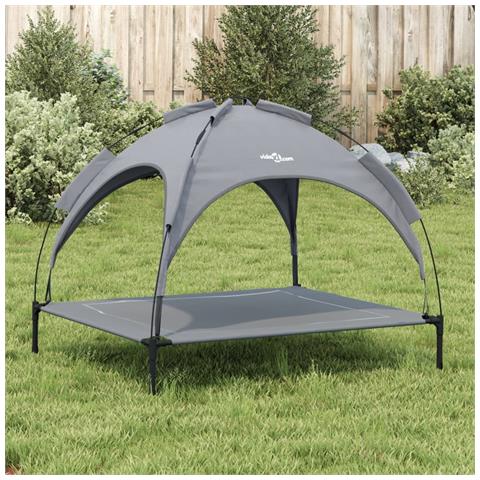 Lettino Per Cani Con Tetto Tessuto Oxford Antracite E Acciaio - Foto 2