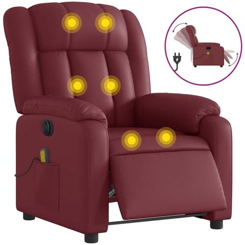 Poltrona Massaggiante Reclinabile Rosso Vino In Similpelle - Foto 1