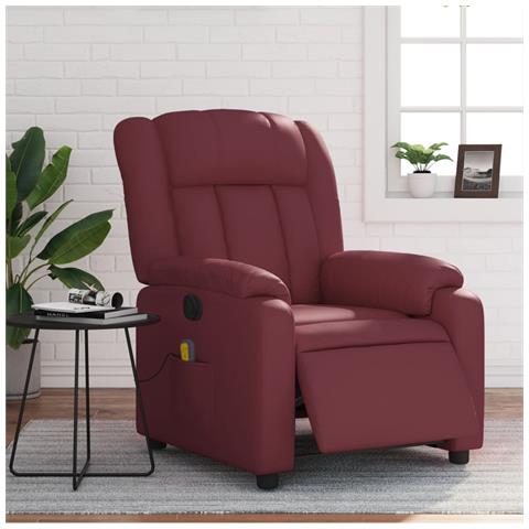 Poltrona Massaggiante Reclinabile Rosso Vino In Similpelle - Foto 8