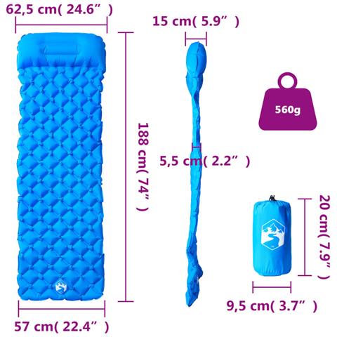 Materasso da Campeggio Gonfiabile con Cuscino 1 Persona Blu - Foto 6