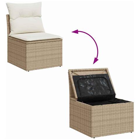 Set Divano da Giardino  14 Pezzi con Cuscini Beige in Polyrattan Acacia, Divano da Giardino Sezionale da 2 posti  con Spazio di Archiviazione & Cuscini Beige in Polyrattan, Set da Pranzo da Giardino  4 Pezzi con Cuscini Beige in Polyrattan Acacia - Foto 9