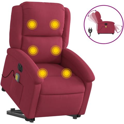 Poltrona Alzapersona Massaggiante Elettrica Rosso Vino Velluto - Foto 1