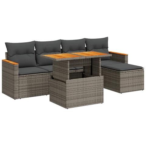 Set Divano da Giardino 6pz con Cuscini Grigio Polyrattan Acacia - Foto 1