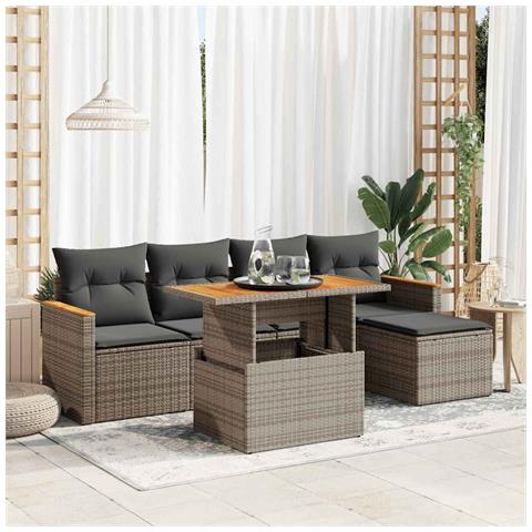 Set Divano da Giardino 6pz con Cuscini Grigio Polyrattan Acacia - Foto 2