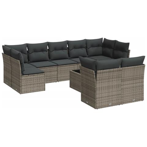 Set Divano da Giardino 10 pz con Cuscini Grigio in Polyrattan - Foto 1