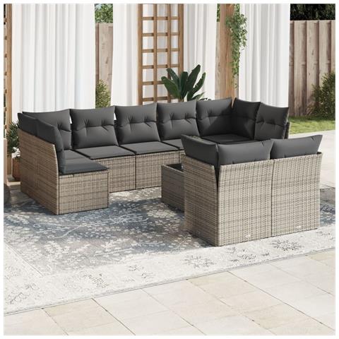 Set Divano da Giardino 10 pz con Cuscini Grigio in Polyrattan - Foto 2