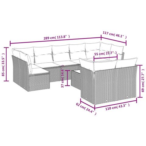 Set Divano da Giardino 10 pz con Cuscini Grigio in Polyrattan - Foto 3