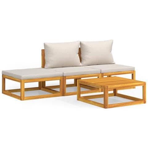 Set Salotto Giardino 4pz Cuscini Grigio Chiaro Legno Massello - Foto 1