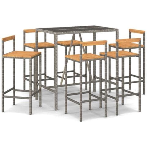 Set Bar Giardino 7pz Grigio Polyrattan e Legno Massello Acacia - Foto 1
