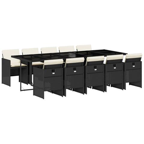 Set da Pranzo da Giardino 11 pz con Cuscini in Polyrattan Nero - Foto 1