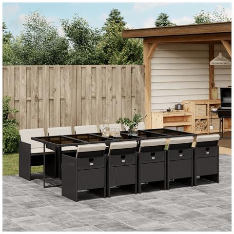 Set da Pranzo da Giardino 11 pz con Cuscini in Polyrattan Nero - Foto 2