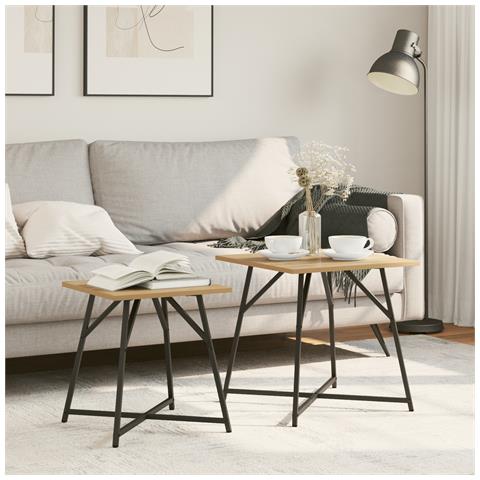 Set di 2 Tavoli in Rovere Artigianale con Legno Ingegnerizzato e Metallo - Foto 2
