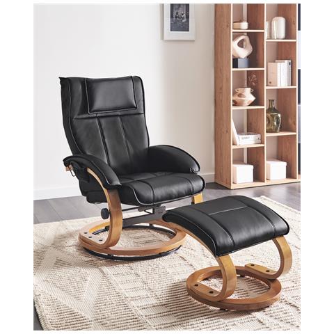 Poltrona Massaggiante Majestic Con Poggiapiedi Pelle Sintetica Nero - Foto 1