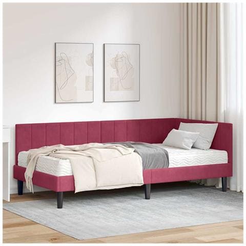 Cornice del letto ad angolo Rosso vino 100 x 200 cm Velluto - Foto 2