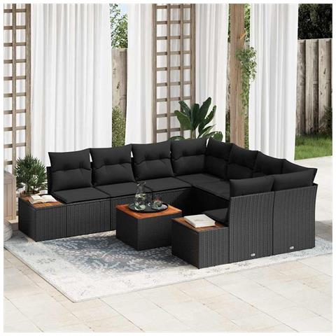 Set Divano da Giardino con cuscino 9 pcs Nero Poly Rattan - Foto 2