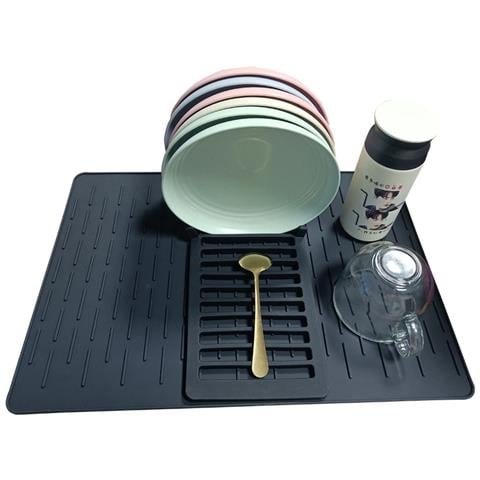 Scolapiatti In Silicone Pieghevole: Tappetino Asciugapiatti E Scolapiatti Salvaspazio Black - Foto 2