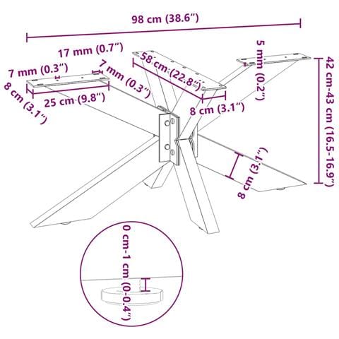 Gamba per tavolino da caffè a forma di ragno antracite 98x58x (42-43) cm in acciaio - Foto 9