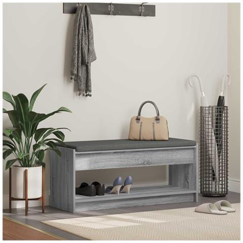 Panca per ingresso con cuscino Sonoma grigia 103 x 38 x 45 cm - Foto 2