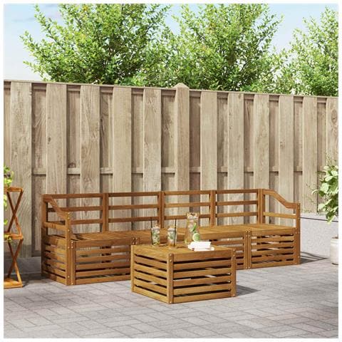 Set divani 5 pcs Naturale Legno di Acacia Massello - Foto 2
