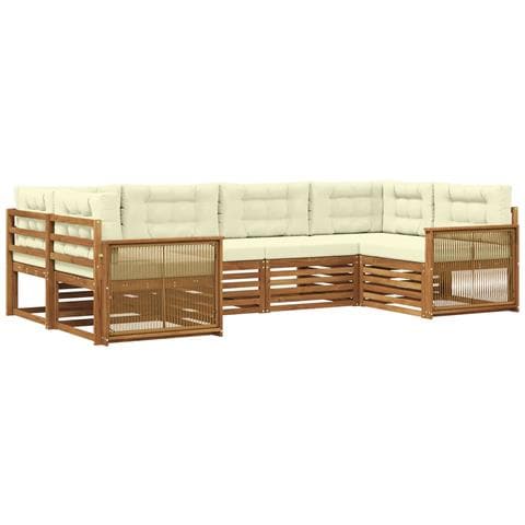 Set di divani da esterno con cuscino 6 pcs Naturale e Crema - Foto 1