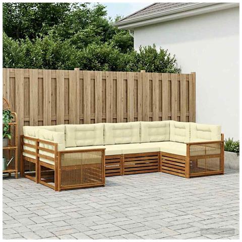 Set di divani da esterno con cuscino 6 pcs Naturale e Crema - Foto 2