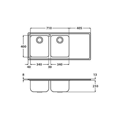 Serie Venezia Lavello da incasso 2 Vasche con Gocciolatoio a Destra Dimensioni 116 x 50 cm Colore Spazzolato - Foto 2