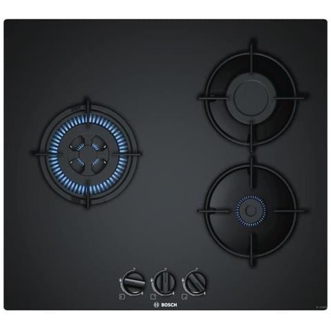 Piano cottura a gas 3 fuochi 7500 W L 59 x P 52 cm Rivestimento in vetro Colore Nero - Foto 1