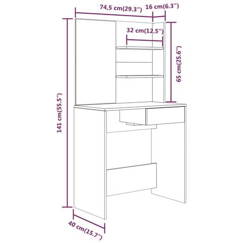 Toeletta Con Specchio Grigio Cemento 74,5x40x141 Cm - Foto 13
